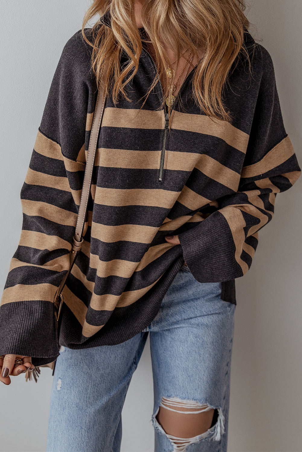 Collared Quarter Zipper Oversized Sweater