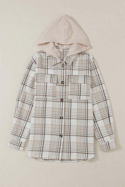 Plaid Hood Buttoned Shacket