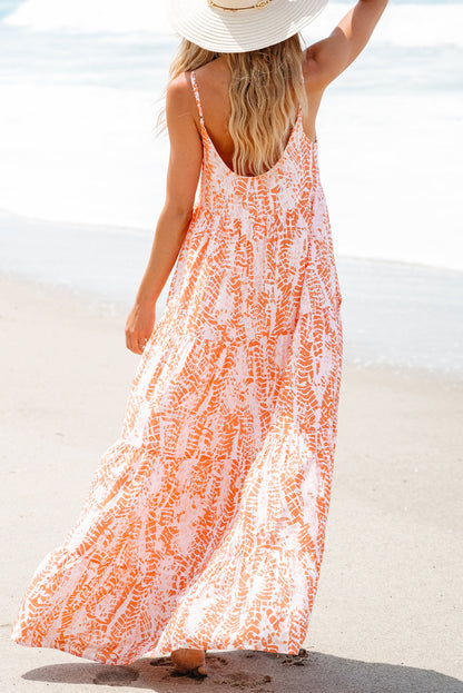 Spaghetti Straps Backless Tiered Maxi Dress