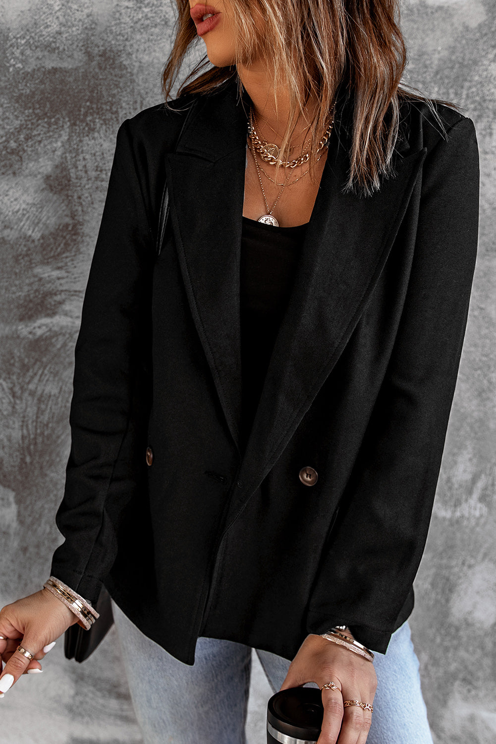 Buttoned Lapel Collar Blazer