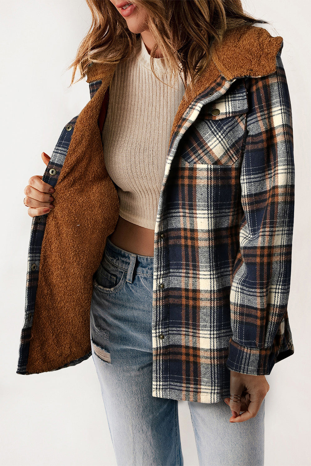 Plaid Pattern Sherpa Lined Shacket