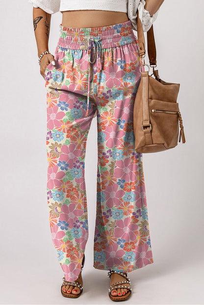 Floral Smocked Waist Loose Pants