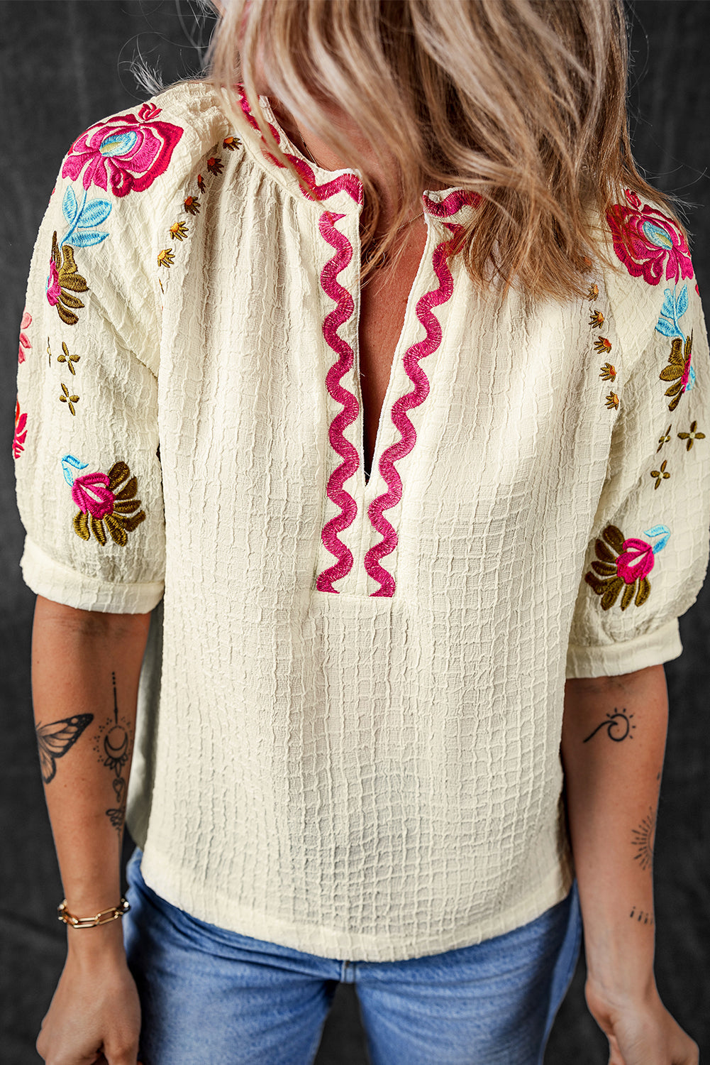 Embroidered Ricrac Textured Blouse