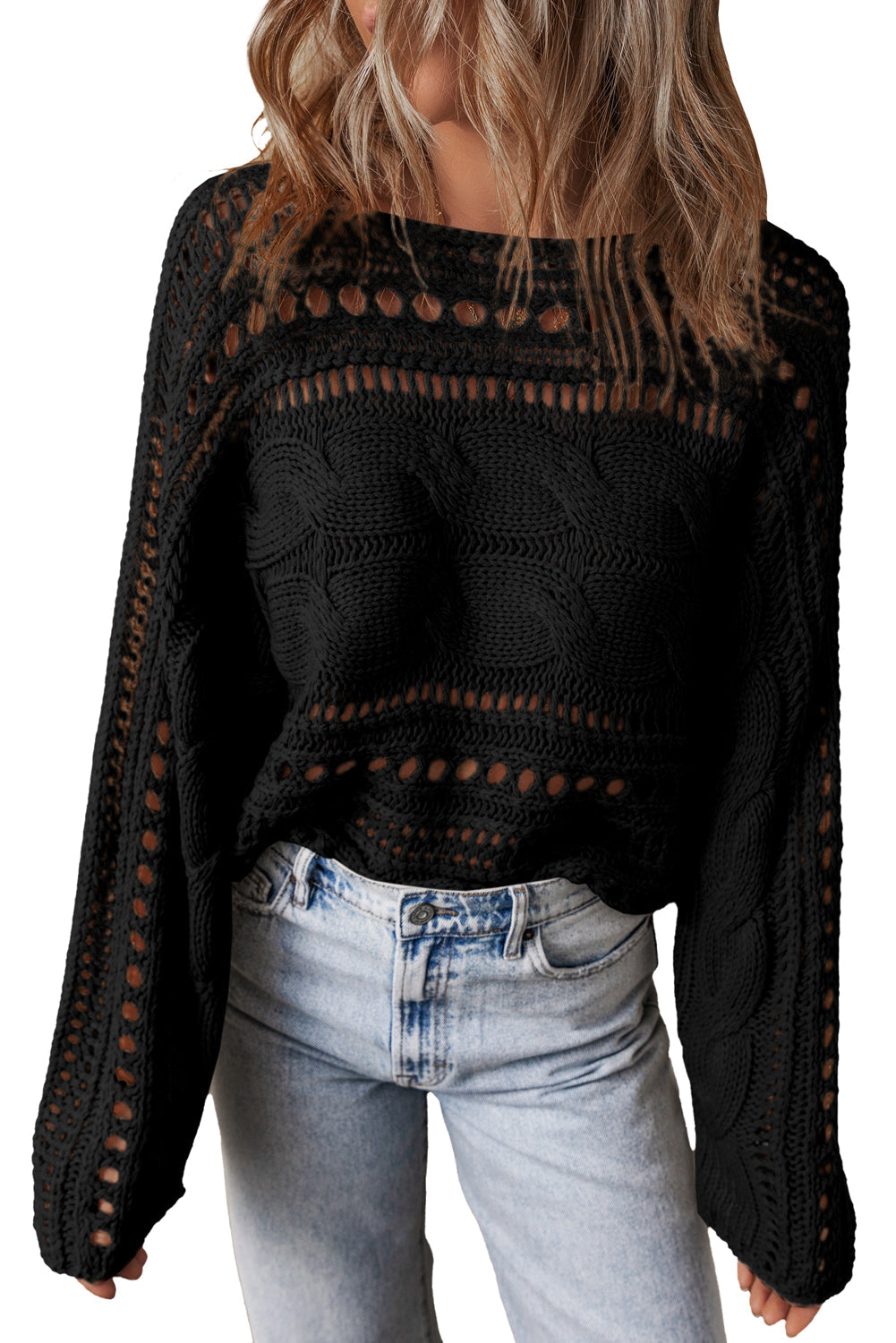 Hollow-out Cable Knit Cropped Sweater