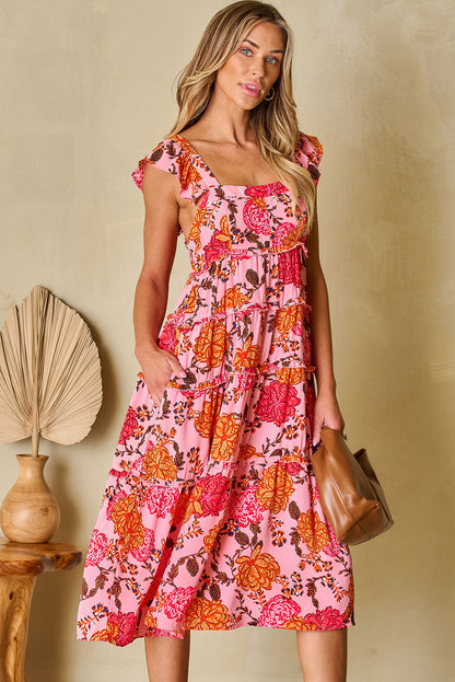 Floral Ruffled Tiered Midi Dress