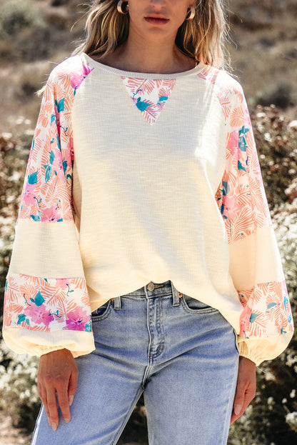 Textured Floral Balloon Sleeve Blouse