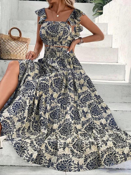 Women's Ethnic Pattern Skirt Vintage Two-piece Set