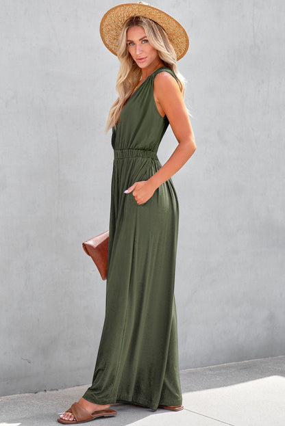 Crisscross Wide Leg Backless Jumpsuit