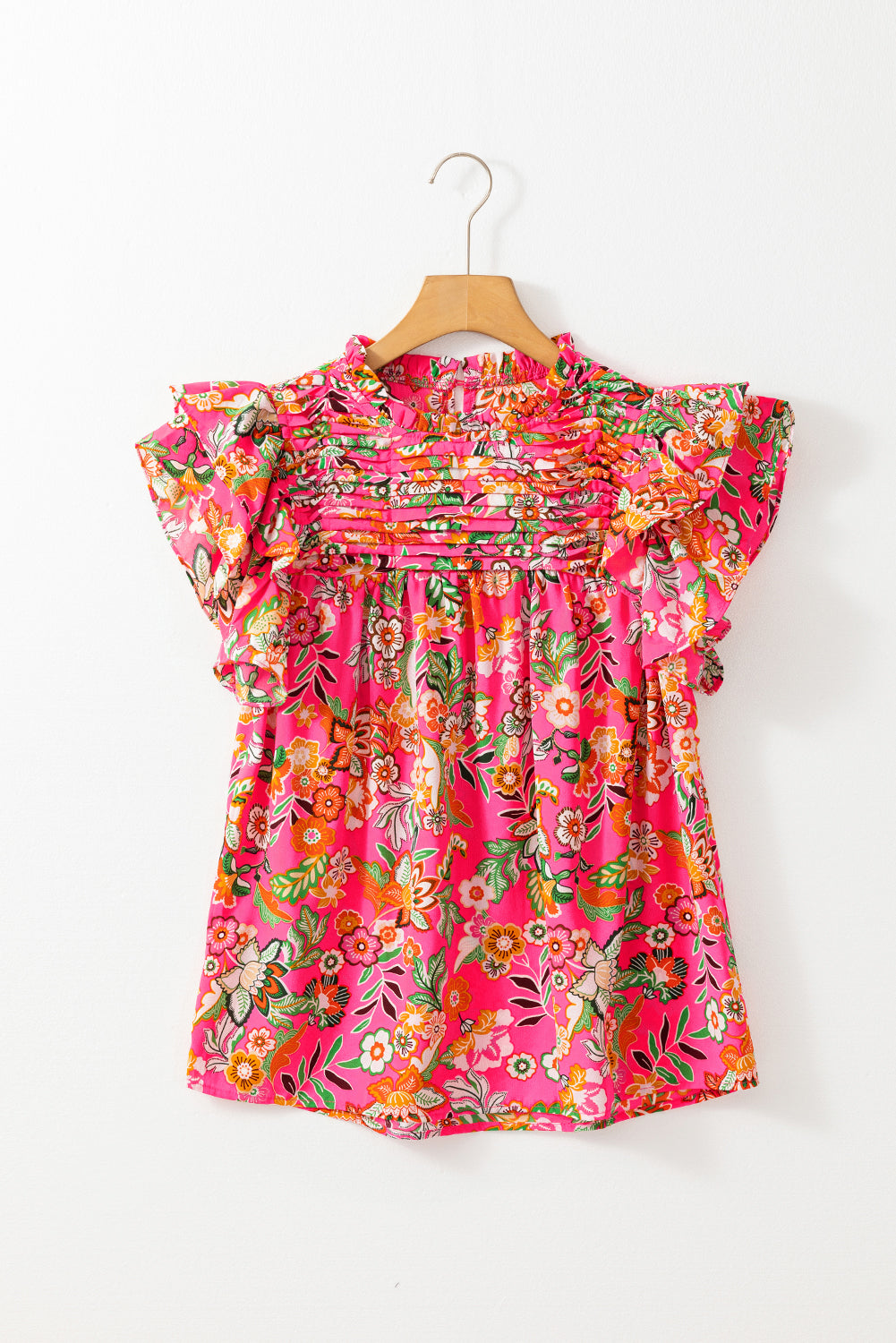 Pleated Ruffled Sleeve Summer Blouse