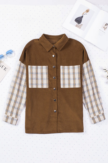 Plaid Patchwork Corduroy Shirt Jacket