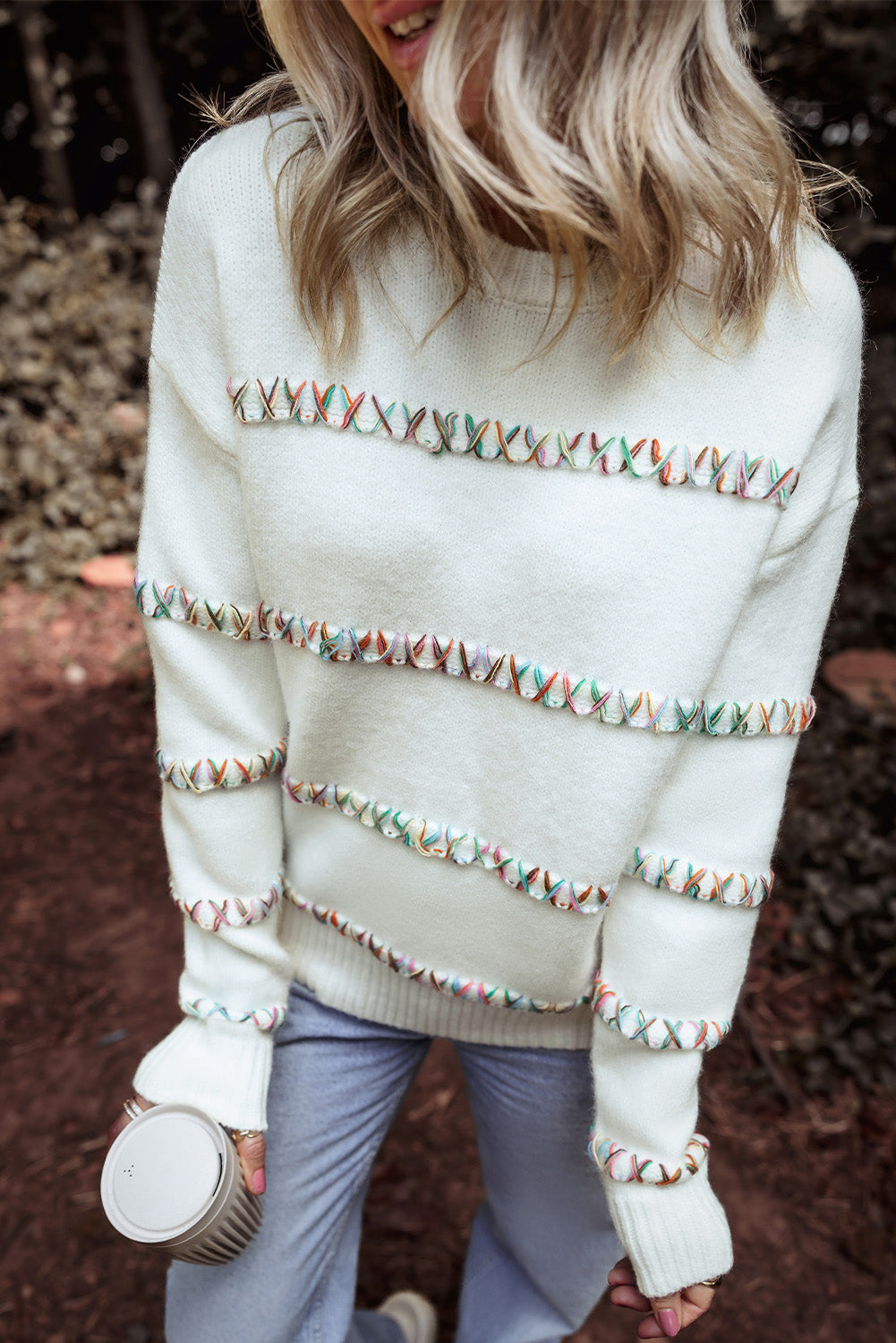 Crossed Stitch Drop Shoulder Sweater