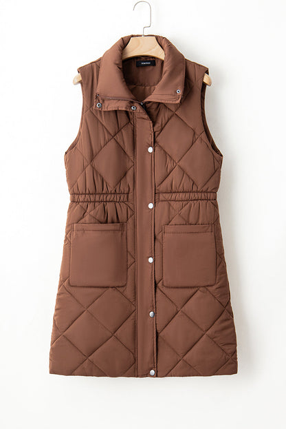 Longline Quilted Stand Collar Puffer Vest