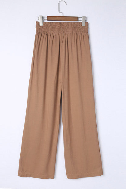 Drawstring Elastic Waist Casual Wide Leg Pants