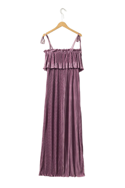 Tied Straps Pleated Wide Leg Jumpsuit