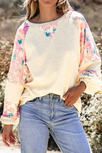 Textured Floral Balloon Sleeve Blouse