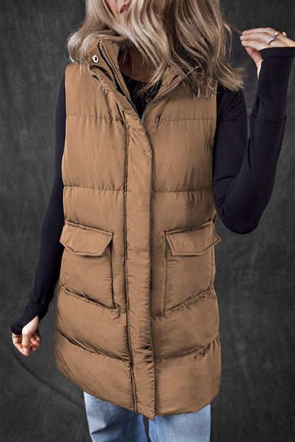 Windproof Longline Full Zipper Puffer Vest