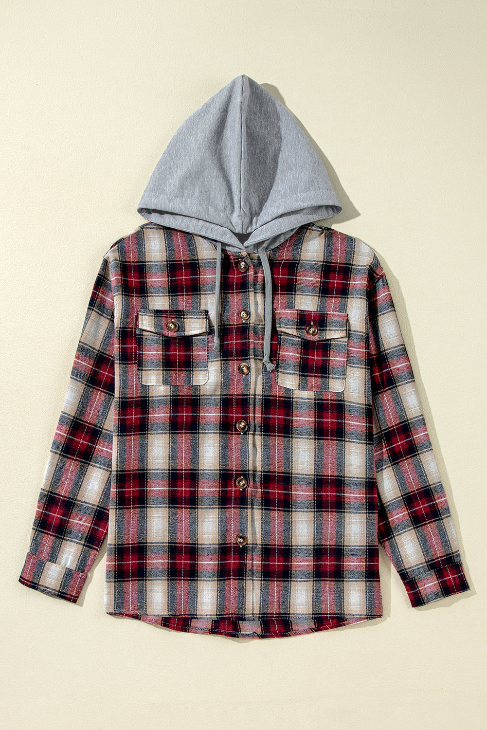 Plaid Print Chest Hooded Shacket