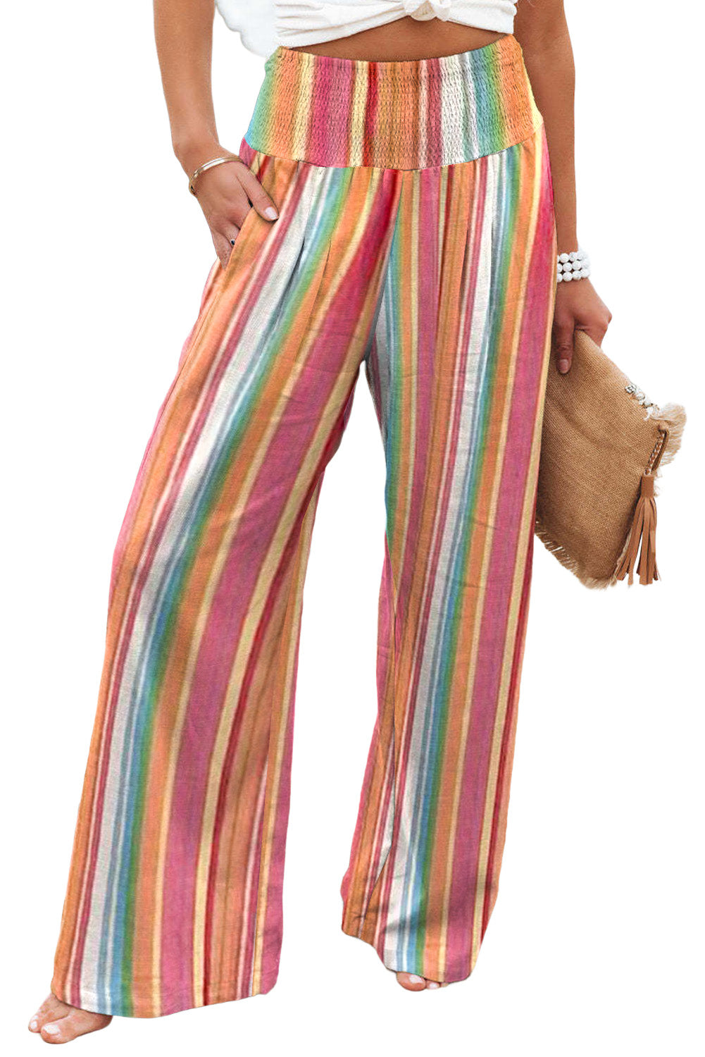 Striped High Waist Wide Leg Pants