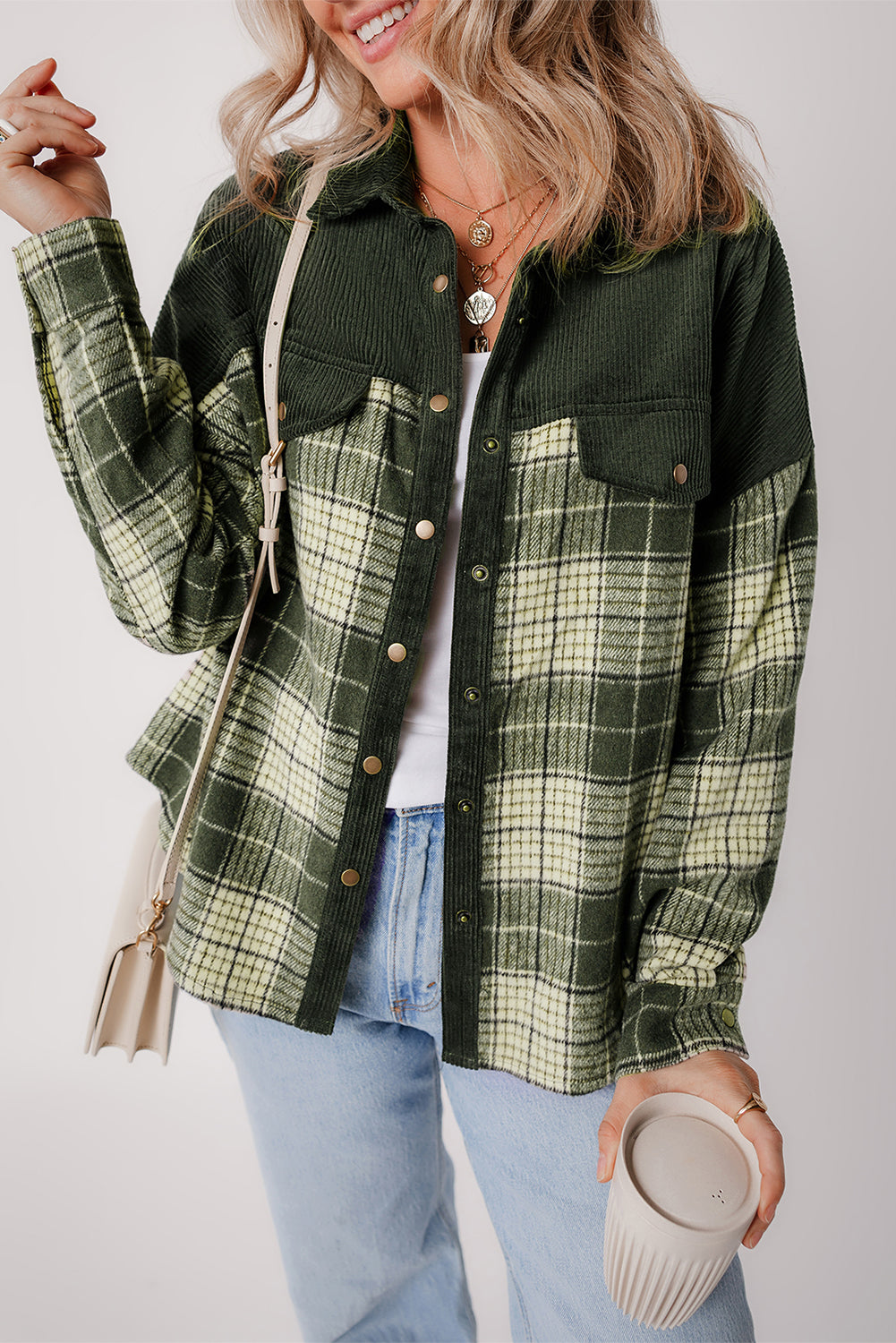 Snap Buttons Plaid Shacket