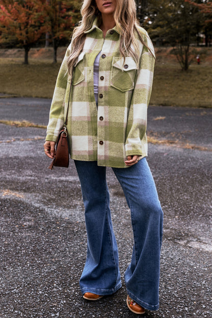 Plaid Buttoned Flap Baggy Shacket