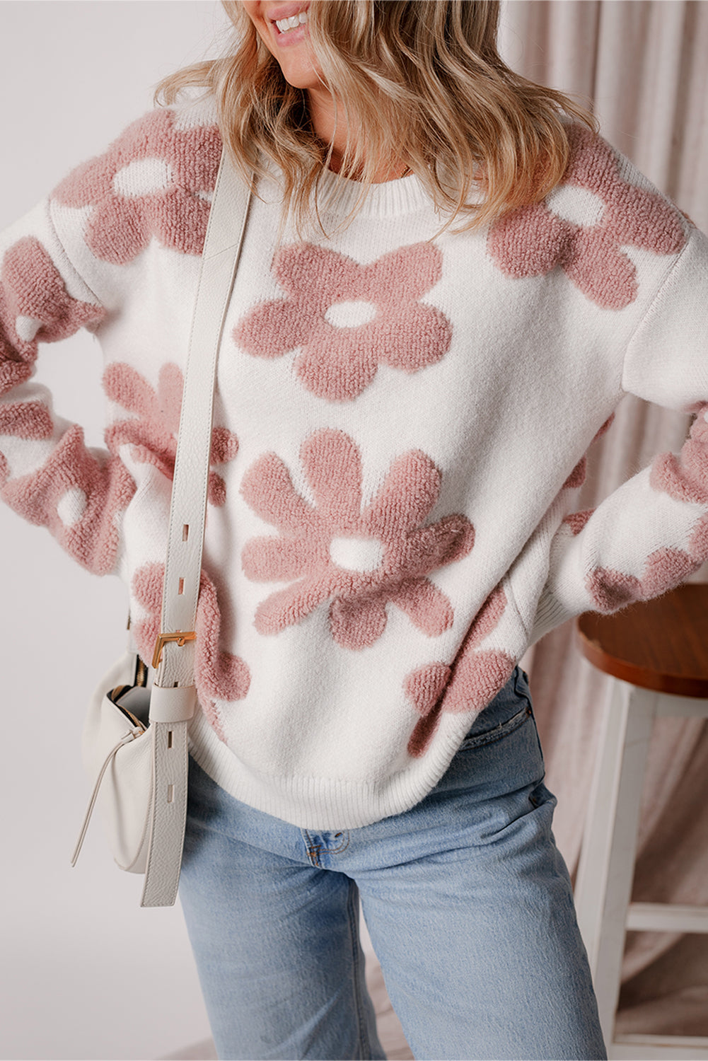 Textured Flower Loose Sweater