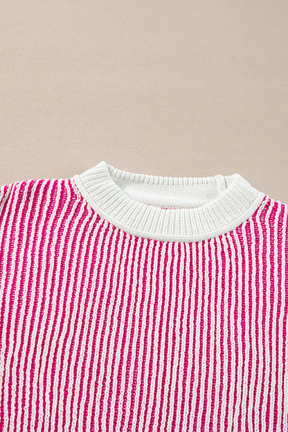 Striped Textured Knit Loose Sweater