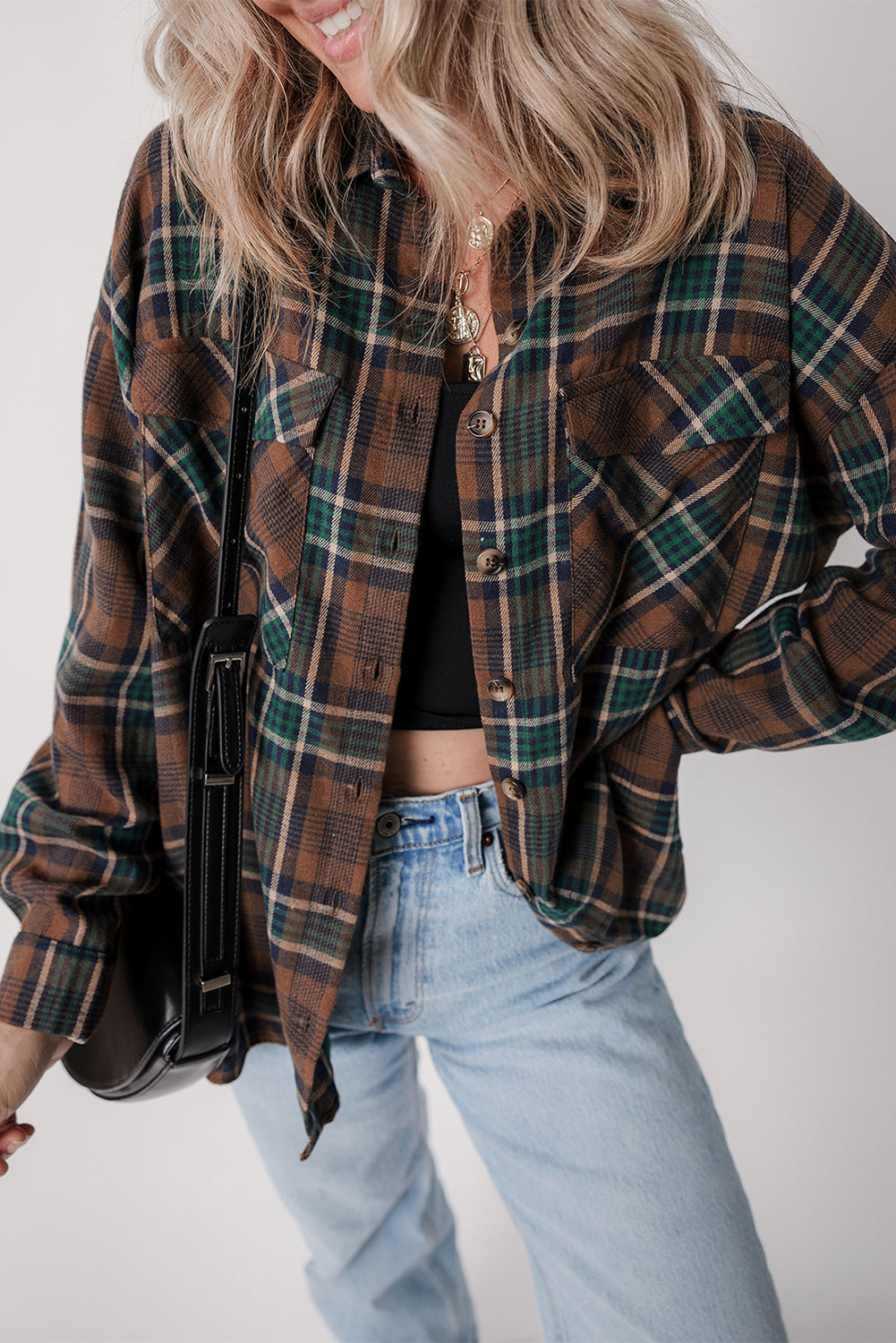 Plaid Chest Pockets Shirt Jacket