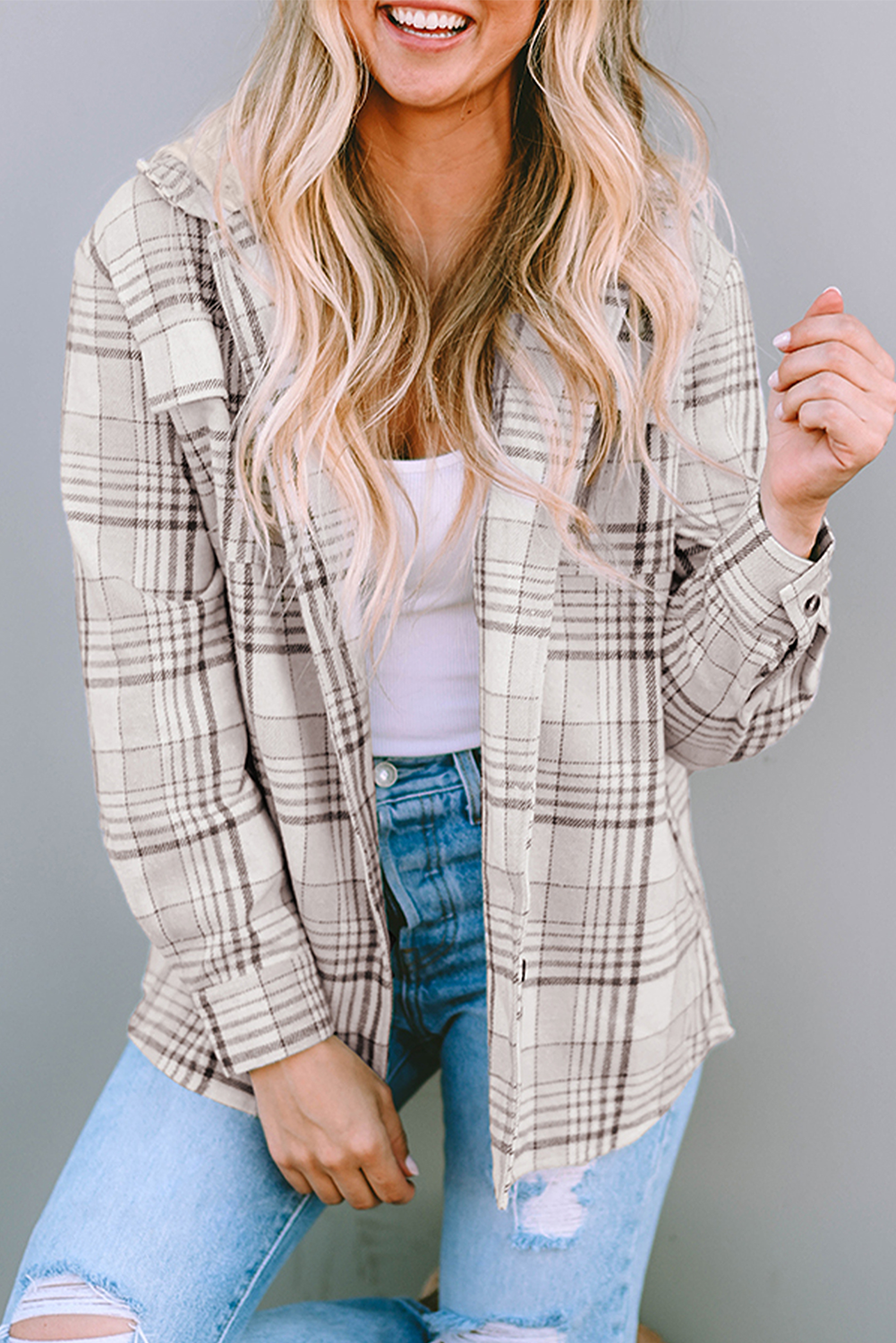 Plaid Hood Buttoned Shacket