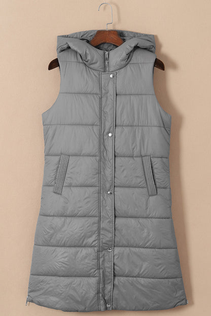 Hooded Long Quilted Vest Coat